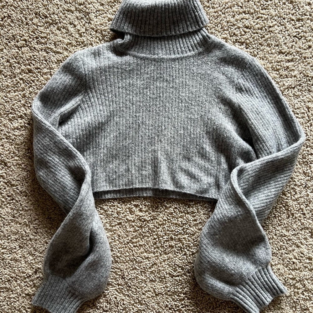Camila Coelho Charcoal Ribbed Turtleneck Sweater